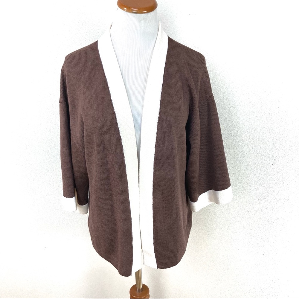 ST. JOHN Knit Brown Open Sweater Cardigan Women’s Sz Small